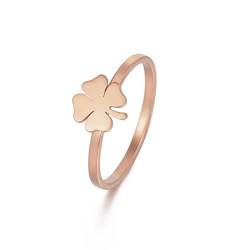 Vierblättriger Kleeblatt Ring für Frauen Mädchen Saint Patrick's Day Ringe Herzförmiger Kleeblattring Glücksbringer Amulett Schutz Edelstahlschmuck Geschenke für Urlaub (Durchmesser 17mm, Roségold) von LIKGREAT