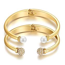 LILIE&WHITE 2PC Gold Manschette Armreif Armband Für Frauen Gold Armband Perle Armband Kristall Armband Scharnier Armband Gold Manschetten von LILIE&WHITE