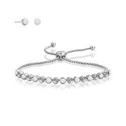 LILIE&WHITE Peari-Armbänder mit glänzendem Zirkonia-Kristall für Damen, Tennis-Armband, Diamant, verstellbare Armbänder, Tennis-Armband und Ohrstecker-Set, Schmuck, Geschenk von LILIE&WHITE