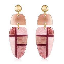 LILIE&WHITE Pink Geometric Acrylic Earrings?Resin Plaid Boho Statement Dangle Earrings Multi Color Marbled Drop Gold Plated Bohemian Earring for Women Retro Earrings von LILIE&WHITE