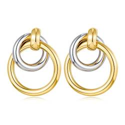 LILIE&WHITE Rhodium und Gold zweifarbige baumelnde Ohrringe für Frauen Runde geometrische Ohrringe Statement-Ohrringe Frauen-Ohrringe von LILIE&WHITE
