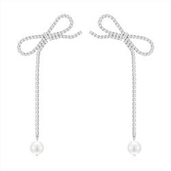 LILIE&WHITE versilberte Schleifen-Ohrringe für Damen, Perlen-Tropfen-Ohrringe als Geschenk für Frauen von LILIE&WHITE