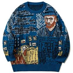 LILILEIDY Herren Langarm Van Gogh Pullover Malerei Casual Oversized Tops Strickpullover Pullover Pullover, Blau, Groß von LILILEIDY
