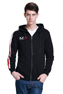 Herren Game Cosplay Hoodie N7 3D Jacke Pullover Kapuzen-Sweatshirt, schwarz, Large von LILLIWEEN