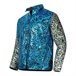 Herren Tiger King Shirt Joe exotisch glänzende Pailletten Knopfleiste Kleid Hemd - Blau - Large von LILLIWEEN