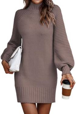 LILLUSORY Damen 2023 Trendiges Stehkragen Kleid für Frauen Langarm Rippstrick Pulloverkleid, Muskatnuss, Groß von LILLUSORY