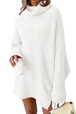 LILLUSORY Damen Herbst Rollkragen Lange Fledermausärmel Pullover Gemütlich Oversized Tunika Pullover Lange Strickoberteile, Weiß, Mittel von LILLUSORY