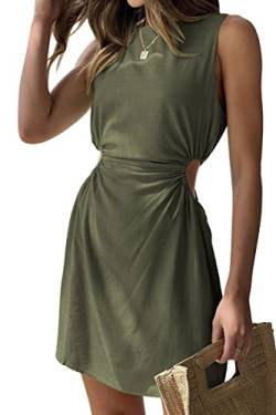 LILLUSORY Damen-Kleid mit Ausschnitt, leger, figurbetont, ärmellos, kurzes Kleid, Grün (Army Green), Klein von LILLUSORY
