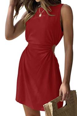 LILLUSORY Damen Mini-Kleid, figurbetont, ärmellos, kurzes Kleid, Rot/Ausflug, einfarbig (Getaway Solids), Mittel von LILLUSORY
