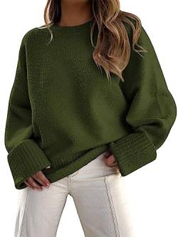 LILLUSORY Damen-Pullover mit Rundhalsausschnitt, übergroßer Strick, grob, warm, Grün (Army Green), Klein von LILLUSORY