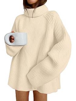 LILLUSORY Damen Rollkragen Langarm Oversized Sweater Casual Loose Fit Rippstrick Tunika Pullover, aprikose, Mittel von LILLUSORY