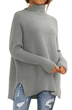 LILLUSORY Damen Rollkragen Oversized Tunika Lange Fledermausärmel Pullover Strickpullover Tops, Hellgrau, Klein von LILLUSORY