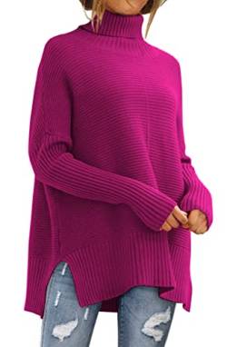 LILLUSORY Damen Rollkragen Oversized Tunika Lange Fledermausärmel Pullover Strickpullover Tops, Knallpink (Hot Pink), Mittel von LILLUSORY