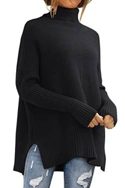 LILLUSORY Damen Rollkragen Oversized Tunika Lange Fledermausärmel Pullover Strickpullover Tops, Schwarz, X-Groß von LILLUSORY