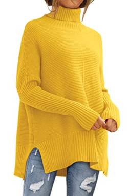 LILLUSORY Damen Rollkragen Übergroße Pullover 2023 Herbst Fledermausärmel Pullover Rippstrick Tunika Pullover, gelb, Mittel von LILLUSORY