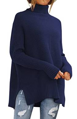 LILLUSORY Damen Rollkragenpullover, übergroße Tunika, Pullover 2022, lange Fledermausärmel, verschütteter Saum, Pullover, Strickpullover, Marineblau, X-Groß von LILLUSORY