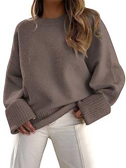 LILLUSORY Damen übergroße Pullover 2023 Herbst Fuzzy Knit Chunky Warm Pullover Sweater, Muskatnuss, Mittel von LILLUSORY