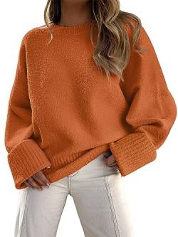 LILLUSORY Damen übergroße Pullover 2023 Herbst Fuzzy Knit Chunky Warm Pullover Sweater, Orange/Abendrot im Zickzackmuster (Sunset Chevron), Klein von LILLUSORY