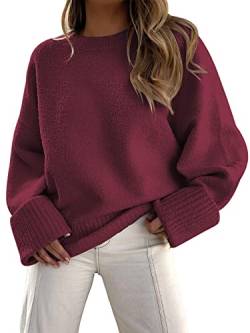 LILLUSORY Damen übergroße Pullover 2023 Herbst Fuzzy Knit Chunky Warm Pullover Sweater, Rot/Ausflug, einfarbig (Getaway Solids), Mittel von LILLUSORY