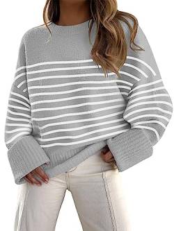 LILLUSORY Gestreifte übergroße Pullover Frauen Winter Fuzzy warme Pullover, Streifen grau, X-Groß von LILLUSORY