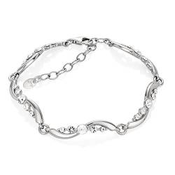 Damen Armkette Silber Silber 925 Swarovski Elements Kristalle Welle längen-verstellbar Schmucketui Brautschmuck von LILLY MARIE