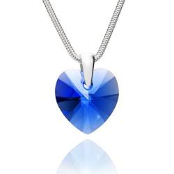 Damen Silberkette Silber 925 Swarovski Elements Herz-Anhänger saphir-blau längen-verstellbar Schmucketui Kleine Geschenke von LILLY MARIE
