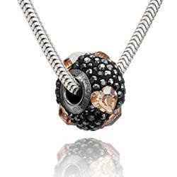 Damen Silberkette echt Silber 925 Swarovski Elements Beads glänzend schwarz mit Herz-Motiven längen-verstellbar Satin-Beutel Geschenk für Frauen von LILLY MARIE