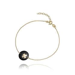 LILLY MARIE Damen Mädchen Armband Silber Gold Beschichtet Kleeblatt-Anhänger schwarz Länge flexibel Schmuck-Beutel Schöne Geschenke für Frauen von LILLY MARIE