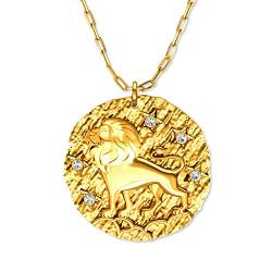LILLY MARIE Damen Silberkette vergoldet Sterling-Silber 925 Vergoldeter Anhänger Sternzeichen Löwe Glücksbringer längen-verstellbar Eco-Verpackung Geschenke von LILLY MARIE