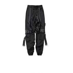 Hip Hop Black Cargo Pants Hose Männer Ribbons Streetwear Joggers Jogginghose Overalls Herren Hosen-4_L. von LIMILI