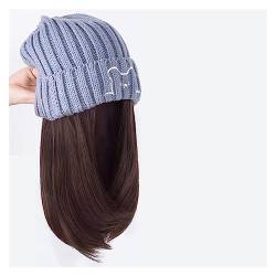 Damenperücke Mit Hut Beanie-Mütze, synthetische kurze Perückenmütze mit Haarverlängerung, natürliche Haarfarbe, schwarzbraune Perücken for Frauen Mütze Mit Befestigten Haaren für Damen (Color : 160 9 von LIMKOO