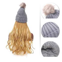 Damenperücke Mit Hut Kunsthaar Damen Winter Warm Halten Haarverlängerung Hüte Perücken for Frauen Farben Welliges Haar Mütze Mit Befestigten Haaren für Damen (Color : 2) von LIMKOO