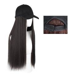 Damenperücke Mit Hut Lange gerade Hut-Perücke, Highlight-Haar-Perücken, natürliche Verbindung, synthetische Baseballkappen-Haar-Perücke, Hut-Perücke, verstellbar for Frauen Mütze Mit Befestigten Haare von LIMKOO