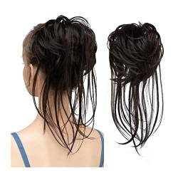 Donut Bun Messy Bun Pferdeschwanz-Verlängerungen mit elastischen Bungee-Curl-Haarbändern Pferdeschwanz-Verlängerungs-Perücken for Frauen (Color : Balck Brown) von LIMKOO