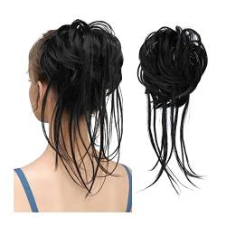 Donut Bun Messy Bun Pferdeschwanz-Verlängerungen mit elastischen Bungee-Curl-Haarbändern Pferdeschwanz-Verlängerungs-Perücken for Frauen (Color : Jet Black) von LIMKOO