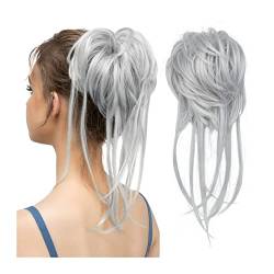 Donut Bun Messy Bun Pferdeschwanz-Verlängerungen mit elastischen Bungee-Curl-Haarbändern Pferdeschwanz-Verlängerungs-Perücken for Frauen (Color : Light Silver Grey) von LIMKOO