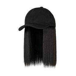 Hut Mit Befestigten Haaren für Damen Synthetische Baseballkappe Perücke, kurze Perücke, schwarzer Hut, Perückenkappe mit Haaren, Bob-Haar, Baseballkappe, verstellbar Hutperücke (Color : 1) von LIMKOO