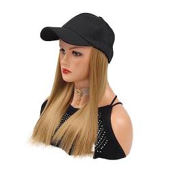 Hut Mit Befestigten Haaren für Damen Synthetische Baseballkappe mit Haarverlängerungen, gerade blonde Hutperücke, verstellbar for Frau, braun-schwarze Farbe Hutperücke (Color : 8) von LIMKOO