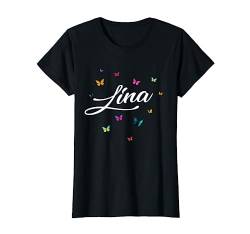 LINA - Schöner Mädchen Name mit bunten Schmetterlingen T-Shirt von LINA Tochter Enkel Geburtstag Geschenkideen