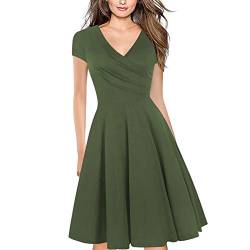 Women's Criss-Cross Necklines V-Neck Cap Sleeve Floral Casual Work Stretch Swing Summer Dress Party Dress Army Green(L) von LINCMAN