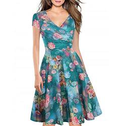 Women's Criss-Cross Necklines V-Neck Cap Sleeve Floral Casual Work Stretch Swing Summer Dress Party Dress Blue Floral(L) von LINCMAN