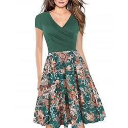 Women's Criss-Cross Necklines V-Neck Cap Sleeve Floral Casual Work Stretch Swing Summer Dress Party Dress Green FP(XL) von LINCMAN