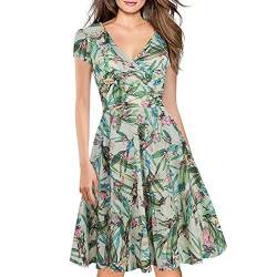 Women's Criss-Cross Necklines V-Neck Cap Sleeve Floral Casual Work Stretch Swing Summer Dress Party Dress Light Green(S) von LINCMAN