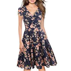 Women's Criss-Cross Necklines V-Neck Cap Sleeve Floral Casual Work Stretch Swing Summer Dress Party Dress Purple FP(XL) von LINCMAN