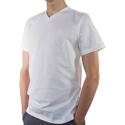 T-Shirt Herren Slim fit Kurzarm, Bio Baumwolle T-Shirt Herren Weiss, V-Ausschnitt, nachhaltige Kleidung Herren Made in EU, Farbe/Color:Weiss, Shirts Größe/Size:L von LINDENMANN