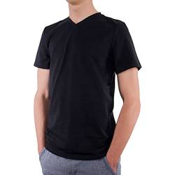 T-Shirt Herren Slim fit Kurzarm, Bio Baumwolle T-Shirt Herren schwarz, V-Ausschnitt, nachhaltige Kleidung Herren Made in EU, Farbe/Color:schwarz, Shirts Größe/Size:L von LINDENMANN