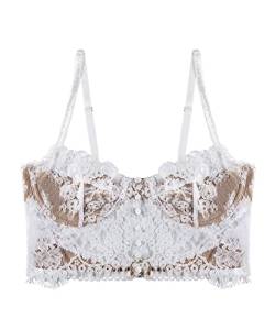 LINGERLOVE Damen Sexy Unterwäsche Blumen BH Spitze Bralette Bauchfrei Camilose Top mit Bügel für Frauen von LINGERLOVE