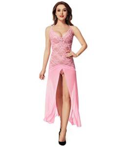 LINGERLOVE Sexy Dessous Lang Negligee Große Größen Spitze Kleid für Damen Negligee Dessouskleid mit G-String von LINGERLOVE