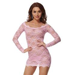 LINGERLOVE Sexy Spitze Negligee Grosse Grössen für Damen Babydoll Dessous Schulterloses Lingerie Nachtwäsche Spitzen-Kleid mit G-String S-4XL von LINGERLOVE