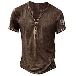 Herren T Shirt Blusen Herren Stretch Langarm Bluse Dünn mit Knopfleiste Grafisches Wander Blusentop Mens Frühling Henley Vintage Kaffee 109 von LINGHAOEU